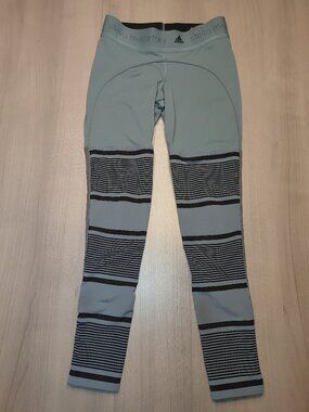 Women's Adidas Stella McCartney Leggings-Green Black Gray-Zip Ankles-Size Small